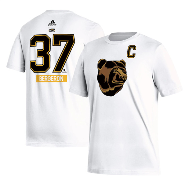 Men's Boston Bruins #37 Patrice Bergeron White Reverse Retro T-Shirt